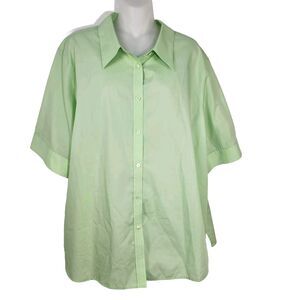 Foxcroft Womens Shirt Size 20W Green Wrinkle Free Shaped Fit Button Short Sleeve